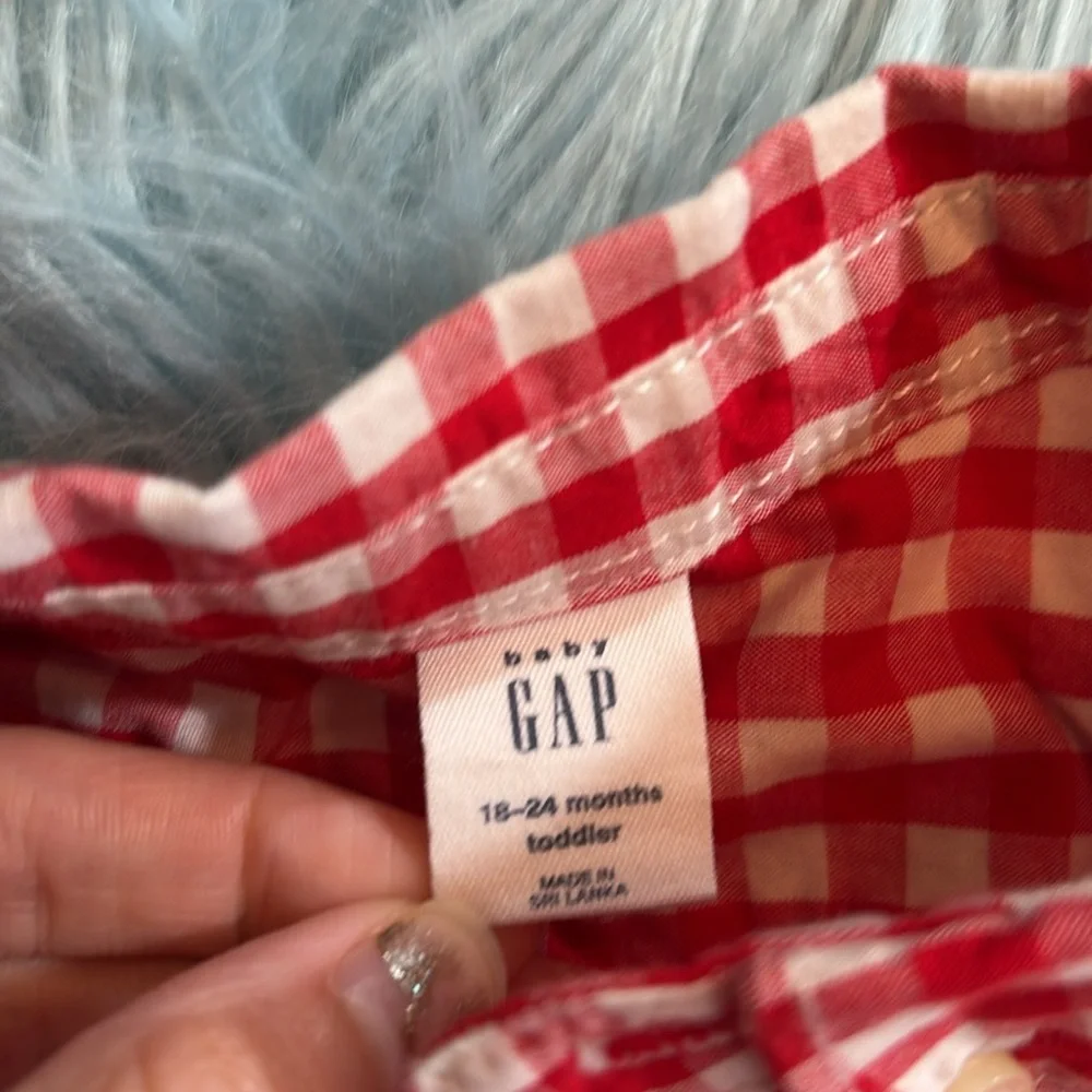 Baby Gap Red White Gingham Short Sleeve Button Down Shirt sz 18-24 months